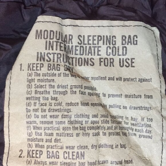 US Military Modular Sleeping Bag Intermediate Cold Weather Nylon Tennier Industr - Picture 7 of 9